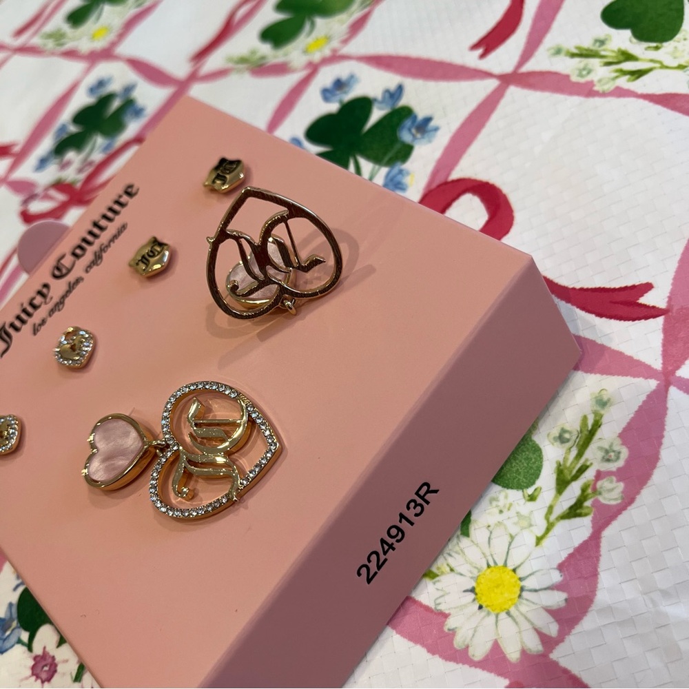 Juicy Couture Set of 3 Earrings (JC Hearts, Shields and Keyholes) New in Box - Picture 14 of 16